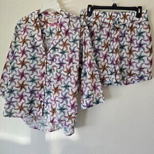 NWT Scotch & Soda Women Sz M‎ 100% Cotton Starfish Shirt Short Set Coastal Light